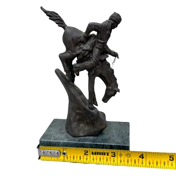 Andrea by Sadek Bronze On Marble Frontiers man On Horse, in style of Remington 5 - Picture 5 of 8